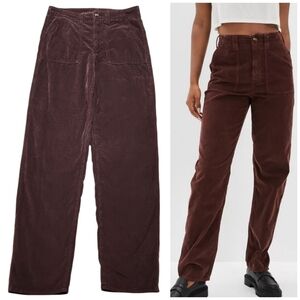 AE American Eagle Lightweight Corduroy High Waist Baggy Mom Pant Brown Sz 6